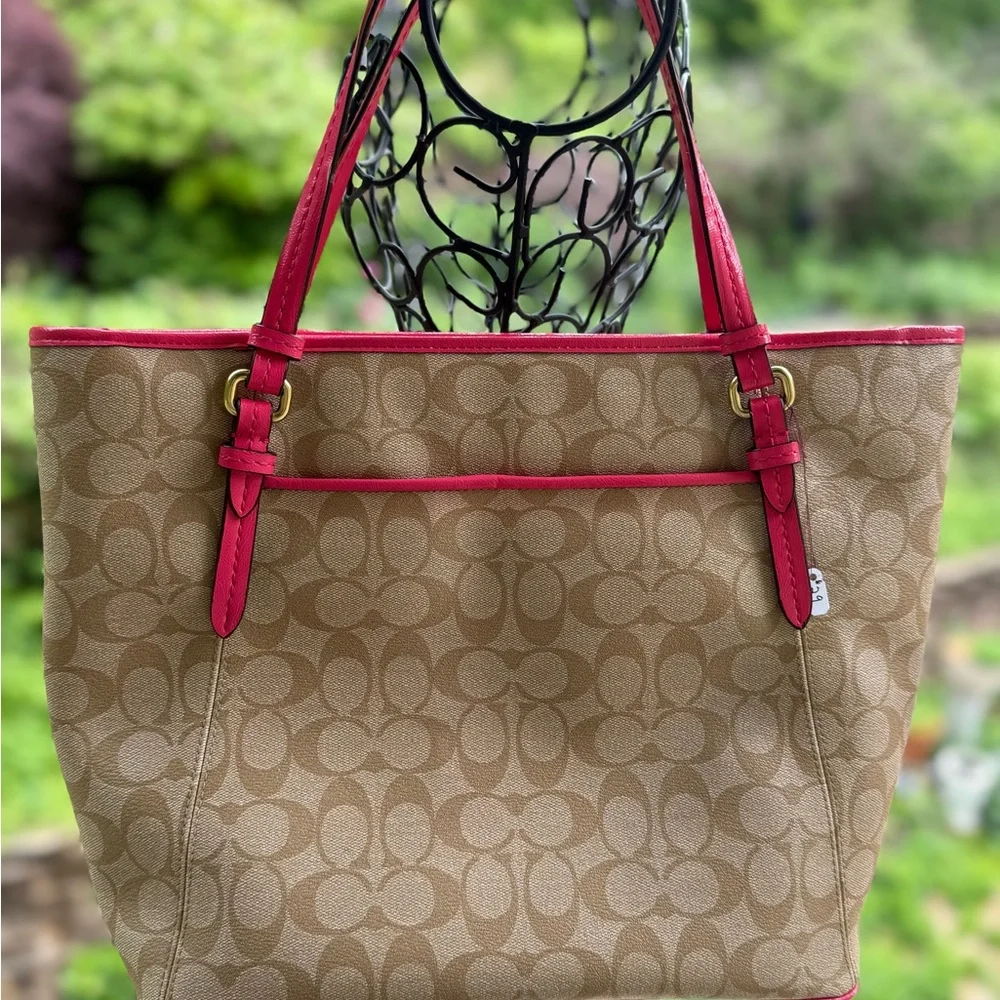 Coach Tan and Pink Signature‎ Tote Bag